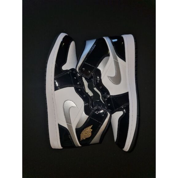 Jordan 1 Mid SE. Patent Black White Metallic Silver Gold. SIZE 12 - HV0789-010 - Picture 8 of 8